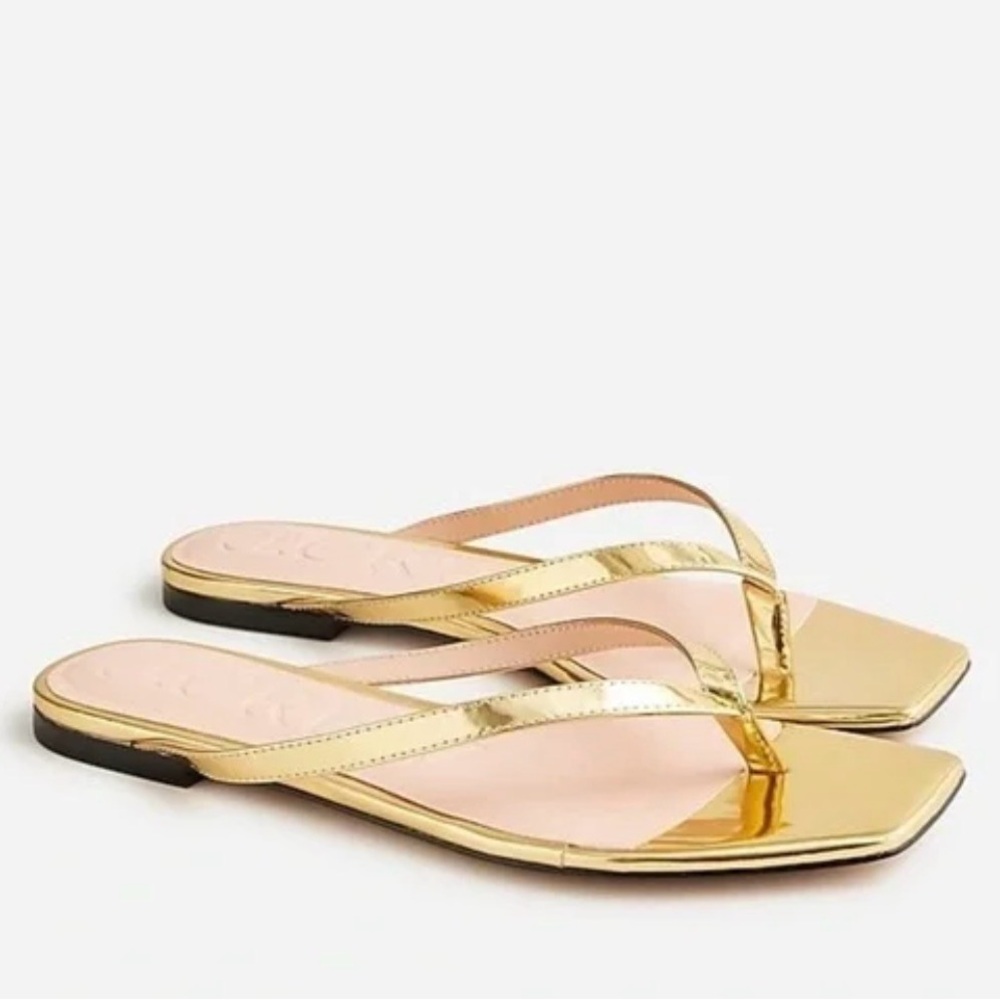 J. Crew Capri In Leather Square Toe sandal Metallic